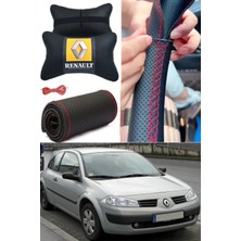 Megane 2 Direksiyon Kılıfı Dikmeli Nokta Desenli Ultra Esnek Ithal Deri & 2'li Lüks Boyun Yastığı