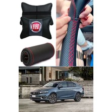 Fiat Egea Gurubu Direksiyon Kılıfı Dikmeli Nokta Desenli Ultra Esnek Ithal Deri & 2'li Boyun Yastığı