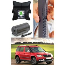 Skoda-Yeti Dikmeli Direksiyon Kılıfı Düz Ultra Esnek Ithal Deri & 2'li Lüks Boyun Yastığı
