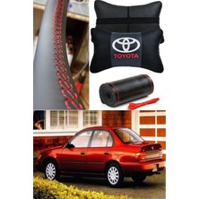 Toyota Corolla 101 Kasa Dikmeli Direksiyon Kılıf Ithal Deri Ultra Esnek&2'li Ortopedik Boyun Yastığı