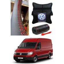 Volkswagen Crafter Serisine Uyumlu Dikmeli Direksiyon Kılıfı+2'li Oto Boyun Yastığı(Deri Set)