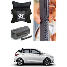 Hyundai I20 Serisi Direksiyon Kılıfı Dikmeli Düz Deri Ultra Esnek Ithal & 2'li Lüks Boyun Yastığı