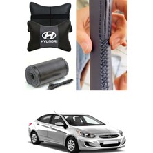 Hyundai Accent Blue Direksiyon Kılıfı Dikmeli Düz Deri Ultra Esnek Ithal & 2'li Lüks Boyun Yastığı