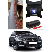 PEUGEOT-3008 Serisi Direksiyon Kılıfı Dikmeli& 2'li Oto Boyun Yastığı(Ultra Lüks Kalite)