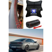PEUGEOT-508 Serisi Direksiyon Kılıfı Dikmeli& 2'li Oto Boyun Yastığı(Ultra Lüks Kalite)