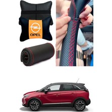 Opel Crossland Direksiyon Kılıfı Dikmeli Nokta Siyah Ultra Esnek Ithal Deri&2'li Lüks Boyun Yastığı
