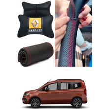 Kangoo Grubu Direksiyon  Kılıfı Dikmeli Nokta Desenli Ultra Esnek Ithal Deri&2'li Lüks Boyun Yastığı