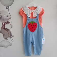 Baby Buu Bebe Yaka Çilek Detaylı Kız Bebek Salopeti