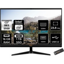Acer Aspire C24 Intel Core I5 1335U 16GB 1tb SSD 23.8" Fhd Fdos All In One Bilgisayar & Per4 USB Bellek DQBKMEM006P313