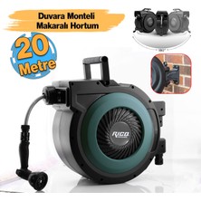 Duvara Monteli 180° Döner Makaralı Hortum Seti Bahçe Su Hortumu 1/2 Sulama Araç Yıkama 20 Metre Rico