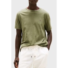 Tommy Hilfiger Keten ve Pamuk Karışımlı Regular Fit Bisiklet Yaka T Shirt Erkek T Shirt MW0MW38637 Plı