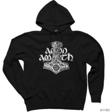 Amon Amrth Thor Hammer Siyah Kapşonlu Sweatshirt Hoodie