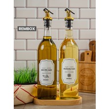 Mediterian Ahşap standlı 2'li 750 ml yağ ve sirke şişesi seti, kahverengi, gold kapaklı