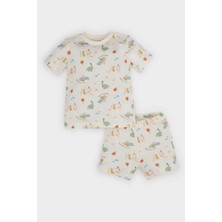 DeFacto Erkek Bebek Pijama Takımı Dinozor Baskılı Kısa Kollu Penye Üst Beli Lastikli Şort E9606A525SM