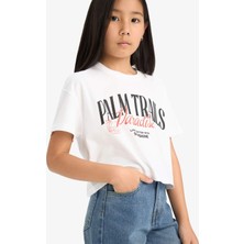 DeFacto Bisiklet Yaka Baskılı Kısa Kollu Tişört Kız Çocuk E0352A825SM