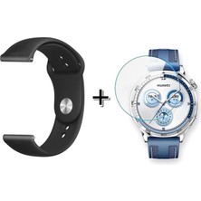 Forzacase  Huawei Watch Gt 5 46MM ile Uyumlu Silikon Kordon Kayış + Kırılmaz Cam Koruma - FC875