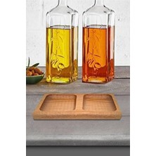 Mediterian İki Bölmeli Ahşap Yağ ve Sirke Standı, Kare Taban, Kahverengi, 1 L