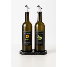 Mediterian Mermer Desenli Akrilik Yağlık Seti 2'li, 750 ml, Yeşil, Hafif ve Şık Tasarım