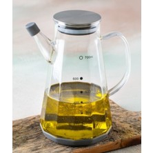Mediterian Şeffaf Cam Yağlık, Metal Kapak, 700 ml, şık ve kullanışlı tasarım, turuncu renk
