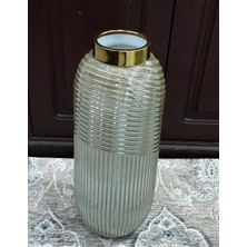 Cam Yükseklik 43CM Vazo Gold Yaldızlı Kendinden Desenli Özel Tasarım Çap 15CM Yeni Özel 1 Adet