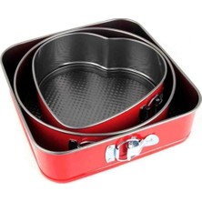 Teknotrust Kelepçeli Yuvarlak Kare Kalp Kek Kalıbı Seti