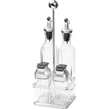 Mediterian 4'lü cam sosluk seti, metal stand, gri kapak, bej renk, 170ml ve 80ml hacimli
