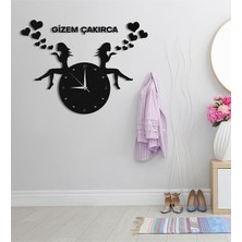 Siyah Ahşap Kişiye Özel Saatli Duvar Dekorasyonu 100 x 70 cm - Salon Oturma Yatak Genç Odası