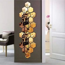 Bal Peteği 12LI Aynalı Gold Pleksi Duvar Dekorasyonu - Yatak Oturma Salon Için Duvar Dekoru 7,5x8,5