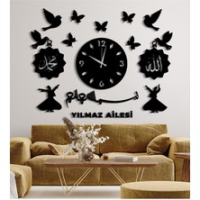 Aile Konsepti Kişiye Özel Saatli Dini Tablo Seti 100 x 70 cm  - Salon Oturma Odası Mutfak Için