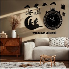 Aile Konsepti Kişiye Özel Saatli Dini Tablo Seti 70 x 60 cm  - Salon Oturma Odası Mutfak Için