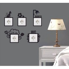 Siyah Ahşap 5li Priz Çerçeve Seti - Salon Wc Mutfak Çocuk Yatak Oturma Odası Için Duvar Dekoru