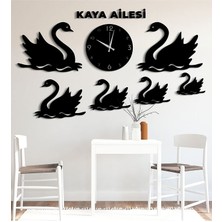 Siyah Ahşap Kuğu Desenli Aile Konsepti Saatli Duvar Dekorasyonu 120 x 80 cm -SALON Oturma Odası Mutfak