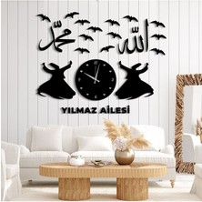 Aile Konsepti Kişiye Özel Saatli Dini Tablo Seti 100 x 80 cm  - Salon Oturma Odası Mutfak Için