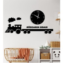 Siyah Ahşap Kişiye Özel Çocuk Odası Için Saatli Duvar Dekorasyonu 100 x 50 cm