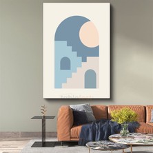 Modern Mimari Kompozisyon - Mavi Tonlarında Geometrik Basamaklar Kanvas Tablo