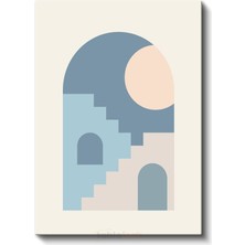 Modern Mimari Kompozisyon - Mavi Tonlarında Geometrik Basamaklar Kanvas Tablo