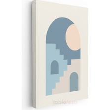Modern Mimari Kompozisyon - Mavi Tonlarında Geometrik Basamaklar Kanvas Tablo