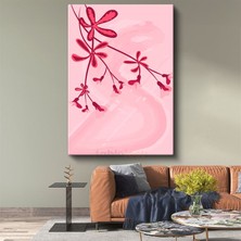 Kırmızı Çiçek Dalları - Pembe Tonlarında Narin Bitki Desenleri Kanvas Tablo