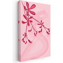 Kırmızı Çiçek Dalları - Pembe Tonlarında Narin Bitki Desenleri Kanvas Tablo