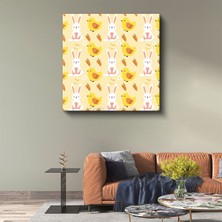 Sevimli Tavşan Desen - Pastel Bahar Temalı Kanvas Tablo