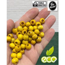 Flea Market Ekonomik Paket 1 Kilo 10MM Ahşap Boncuk  - Sarı - ( Ort - 2500-3000 Adet )