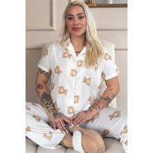 Doux Bear Desenli Bambu Önden Düğmeli Kısa Kol Pijama Takımı
