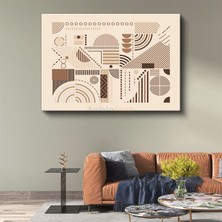 Geometrik Harmoni - Bej Zeminde Modern Çizgisel Desenler Kanvas Tablo