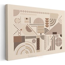 Geometrik Harmoni - Bej Zeminde Modern Çizgisel Desenler Kanvas Tablo