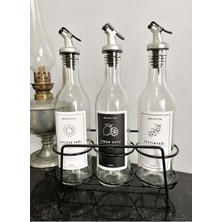 Mediterian Üçlü Metal Standlı Yağlık ve Sosluk Seti, 375 ml, Siyah-Beyaz, 4+ parça