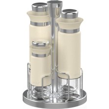 Mediterian Bej Renkli 4'lü Yağlık ve Tuzluk Seti, Şık ve Pratik Kullanım İçin Tasarlandı