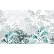 Turkuaz Tropikal Ağaçlar ve Yapraklar Duvar Kağıdı
