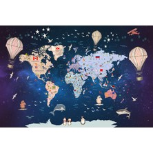 Çocuk Odası Eğitici Dünya Haritası Duvar Kağıdı Modelleri