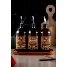 Mediterian 7'li 500ml amber ahşap standlı zeytinyağı ve sirke seti