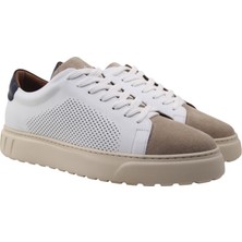 Erkek Beyaz Deri & Bej Süet Sneaker